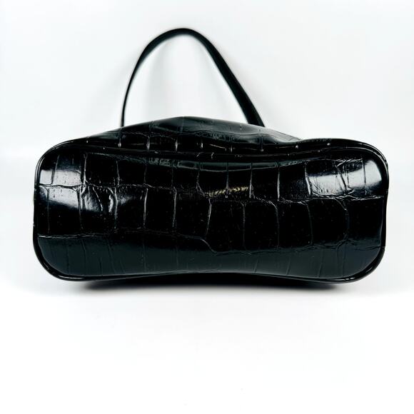 Nine & Company Women's Shoulder Bag Black Crocodile Print Patent Leather Purse - Picture 7 of 9